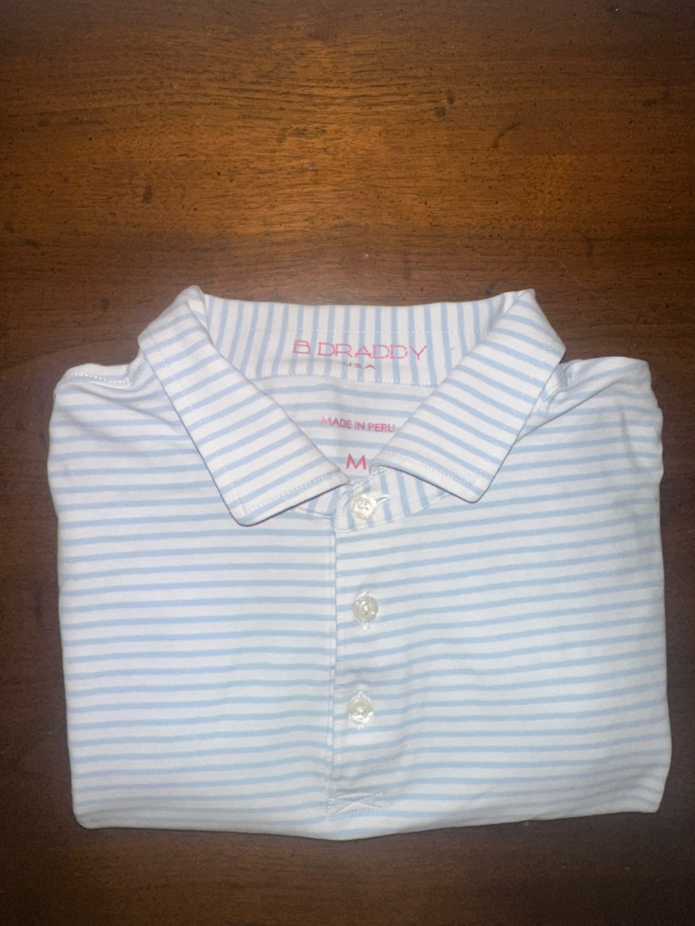 B.Draddy Men’s Light Blue Striped Polo Shirt